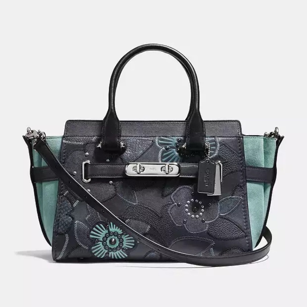 Coach Swagger 27 With Patchwork Tea Rose And Snakeskin Detail Purse Bag